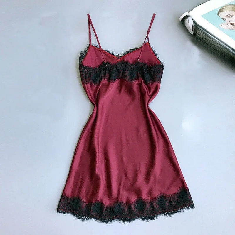 Sexy V-neck Short Skirt Lace Edge Suspender Nightgown Home Wear Women's Pajamas Dress Sexy Lingerie Night Dress Sleep Shirts