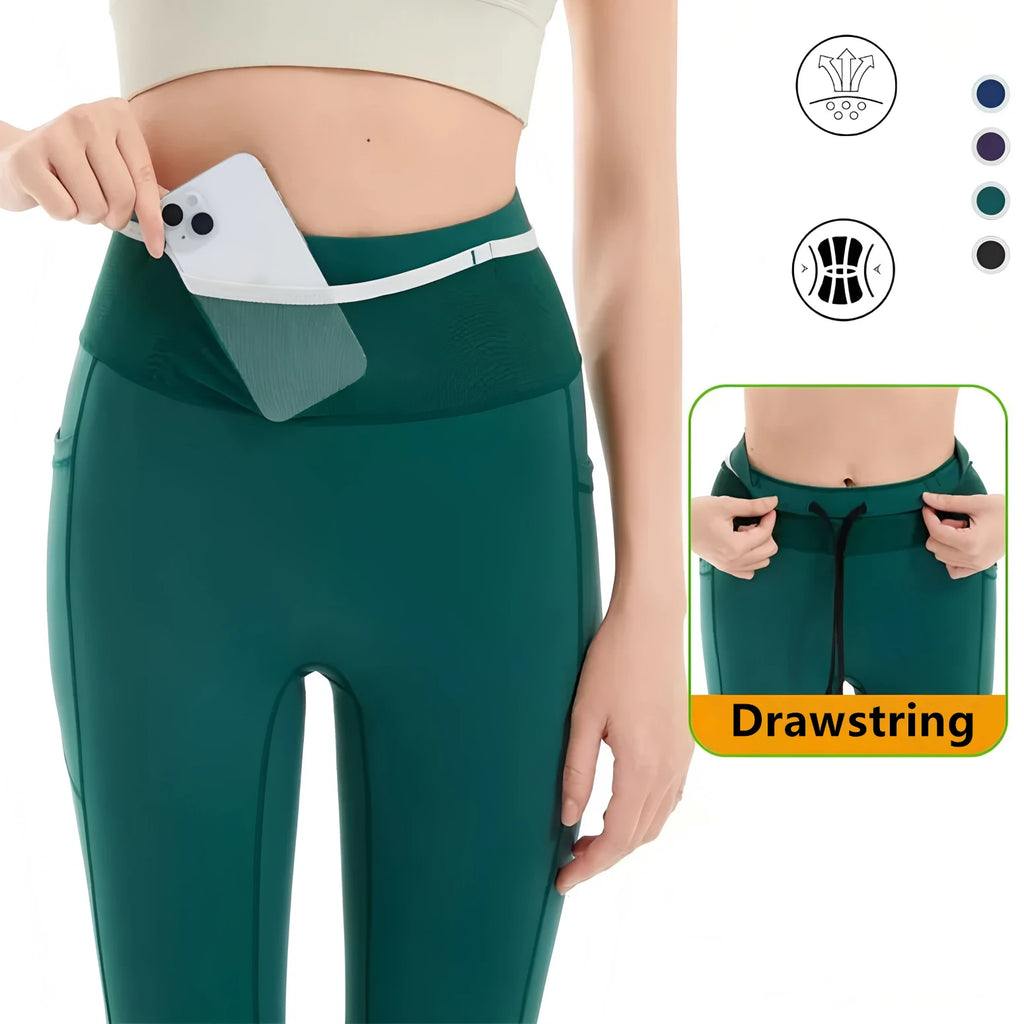 Women Winter Warmer Compression Running Pants Cycling Leggings Outdoor Sports Hiking Yoga Riding Hiking Tennis Tights Pockets