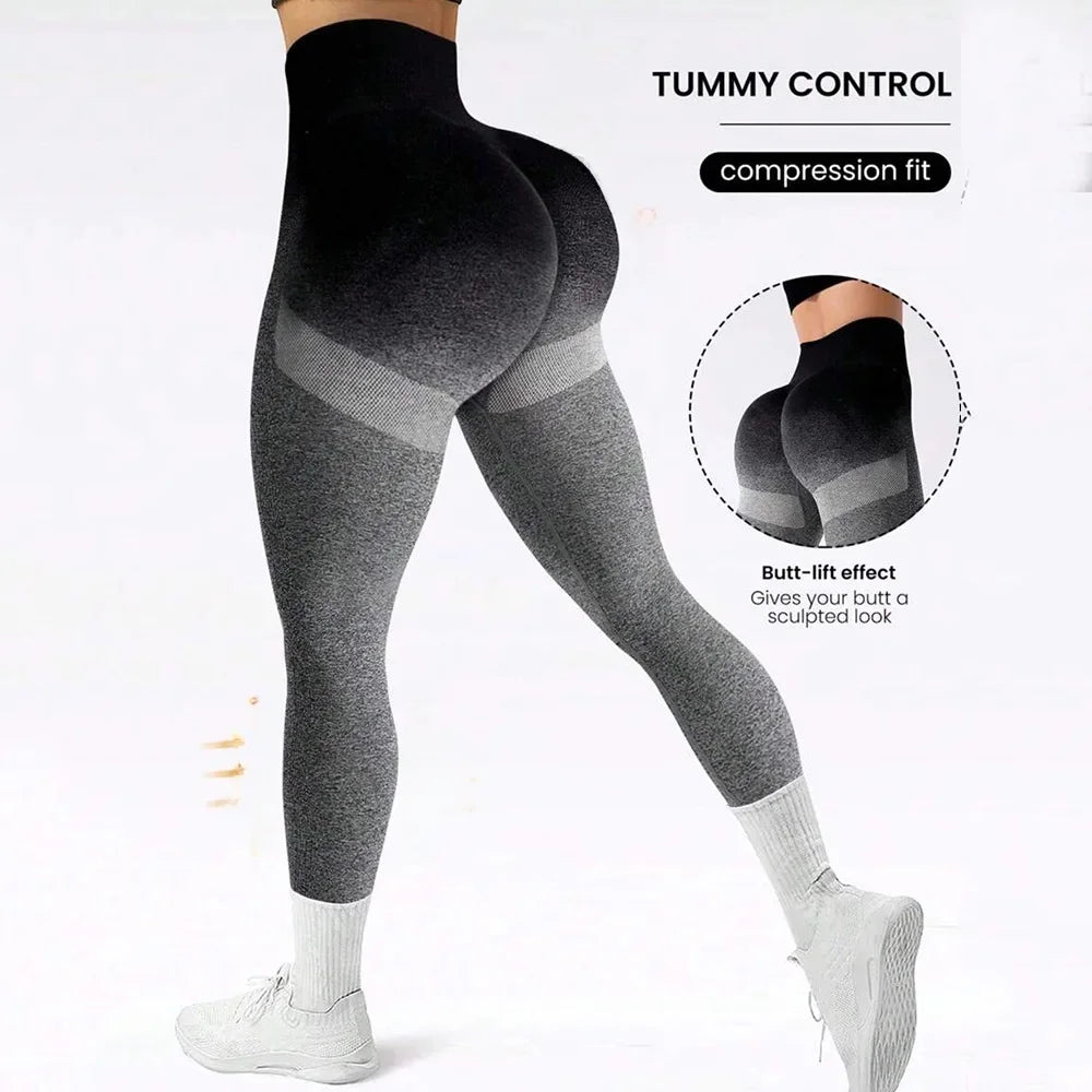 Green Fairy American-European Style Women's Seamless High-Waisted Slimming Sport Trousers Breathable Gradient Color Yoga Pants