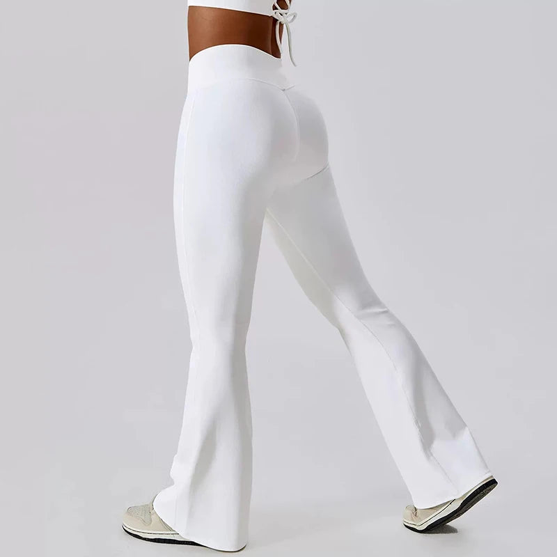 High Waisted Cross Slightly Flared Leg Length Slimming and Hip Lifting Sports Wide Leg Flared Pants