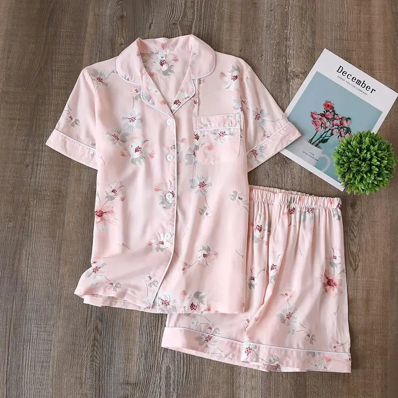 Women's Pajamas Set Short-sleeved Shorts Home Pijima Loose Two-piece Suit for Home Sleepwear Printed Plus Size Female Pijima