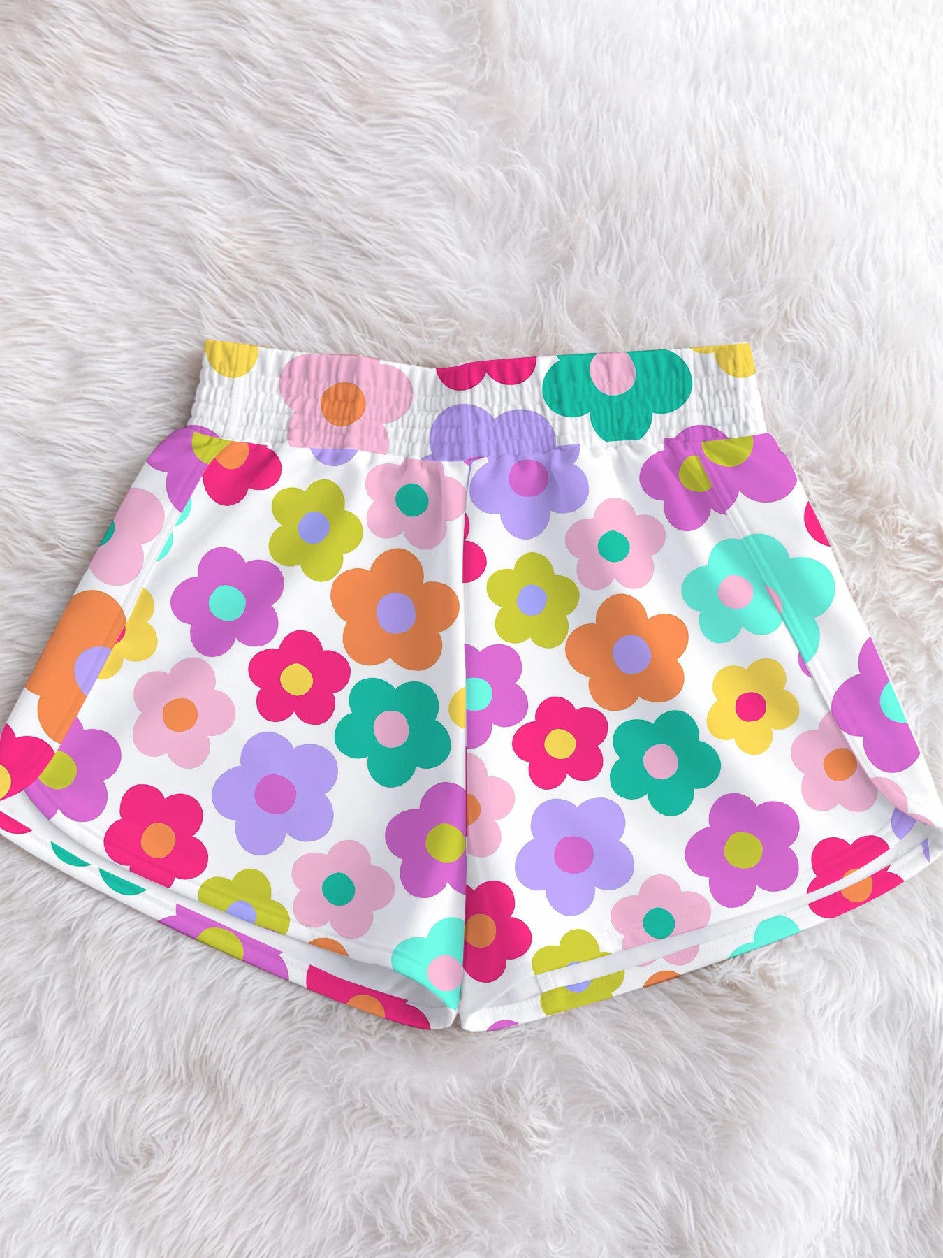 Women's Cute Floral Print Shorts Summer Elastic Waist Loose Casual Beach Shorts  Aesthetic Colorful Flower Print Lounge Short