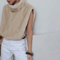 2025 Brand Fashion Warm Faux Fur Sable Vest Crop Top Autumn Winter Turtleneck Faux Mink Fur Tank Tops Sleeveless Jacket Coat