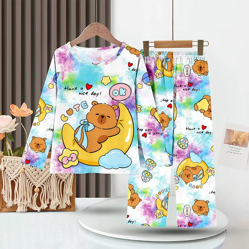 Girls Capybara Pajamas Set Full Sleeve Children Sleepwear Kids Pyjamas Suits for Teenager Boys Pijama Capibara Home Wear Clothes