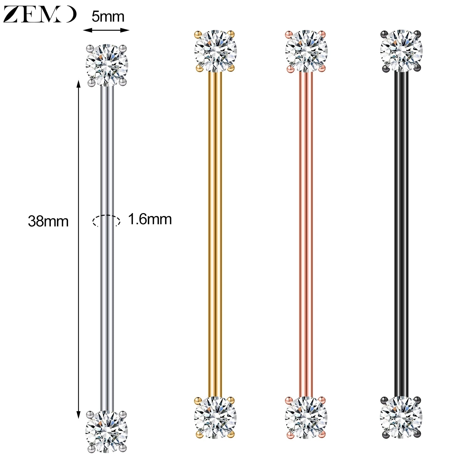 ZEMO 1 Piece 14G Stainless Steel Long Industrial Piercing Women Men 38MM Stud Earrings Barbell Taper Arrow Conch Helix Piercings