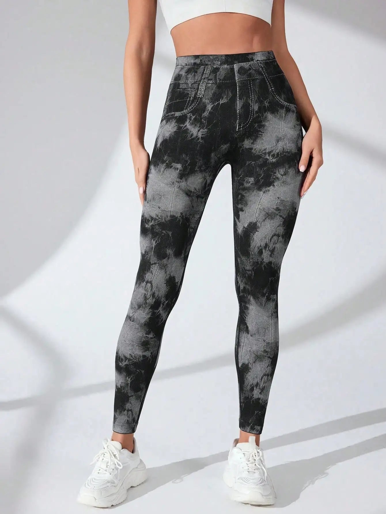 Tie Dye Imitation Denim Leggings Women High Waist Seamless Yoga Pants Quick Drying Push Up Peach Hip Fitness Workout Tights Gym