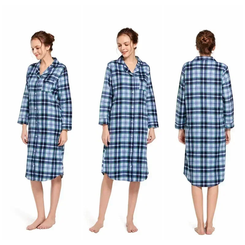 Multi Colors M-xxl Plus Sizes Night Dress for Women Sleepwear Plaid Design Mid-long Shirt Sleeping Dress Women Underwear Clothes