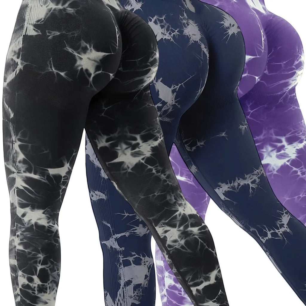 3pcs High-Waisted Tie Dye Seamless Leggings for Women - Ultra Comfortable, Scrunch Butt Lifting, Wide Waistband, High Stretch