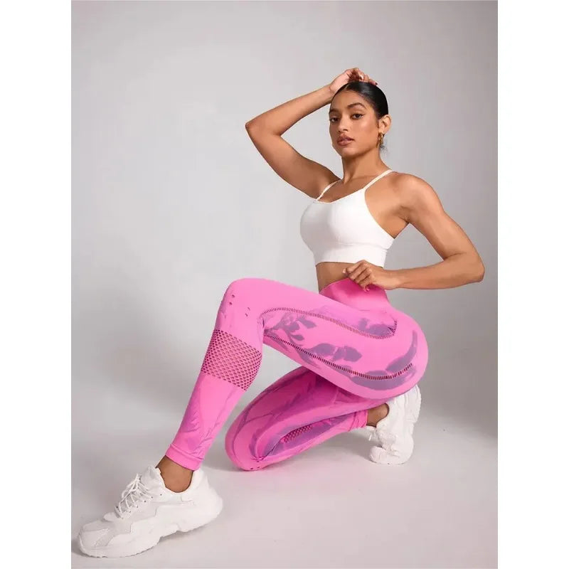 Women Stretchy Yoga Pants Gym Tie-Dye Leggings for Women Seamless High-Waisted Hollow Out Tight-Fitting Workout Leggings