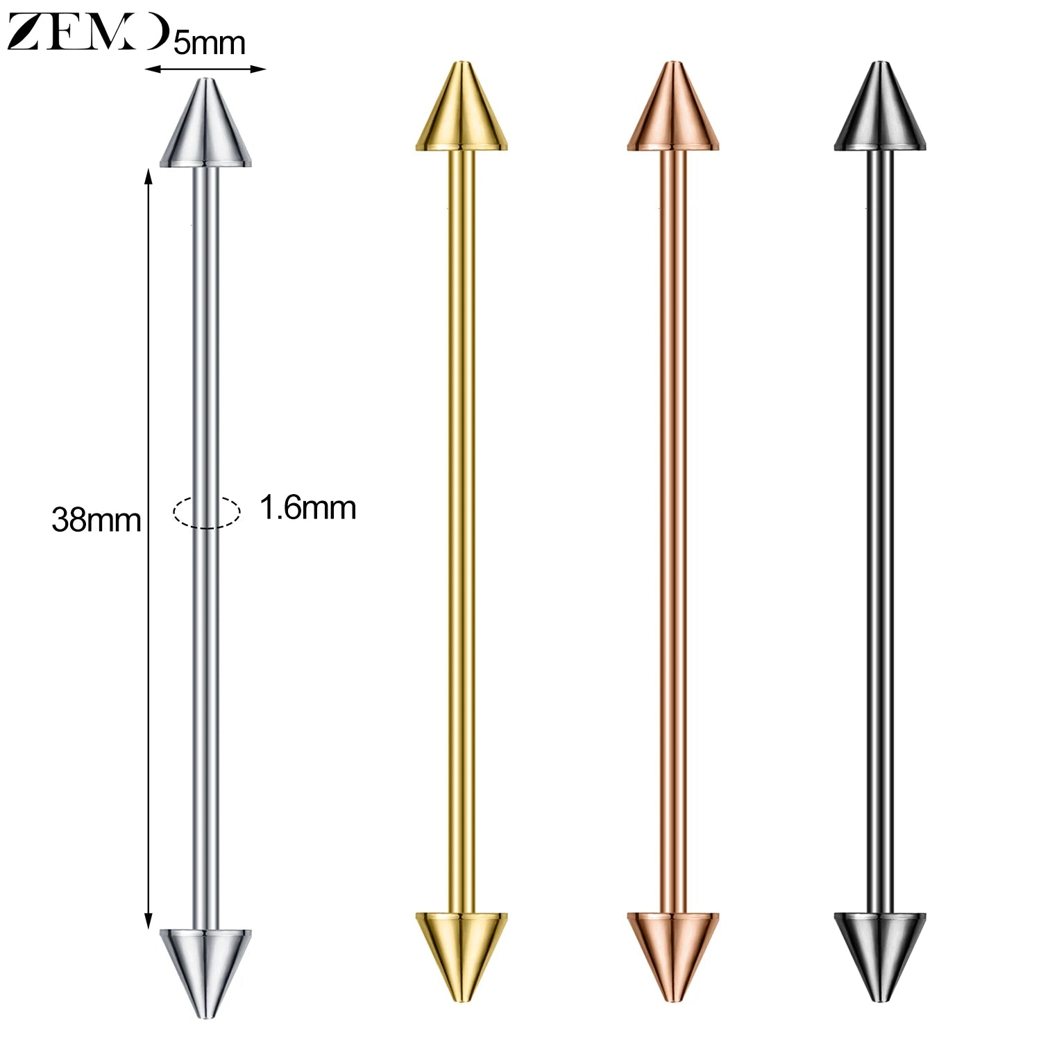 ZEMO 1 Piece 14G Stainless Steel Long Industrial Piercing Women Men 38MM Stud Earrings Barbell Taper Arrow Conch Helix Piercings