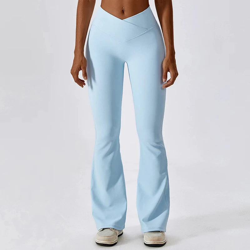 High Waisted Cross Slightly Flared Leg Length Slimming and Hip Lifting Sports Wide Leg Flared Pants