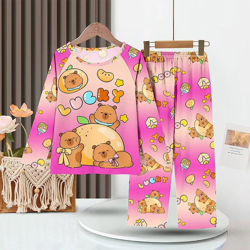 Girls Capybara Pajamas Set Full Sleeve Children Sleepwear Kids Pyjamas Suits for Teenager Boys Pijama Capibara Home Wear Clothes