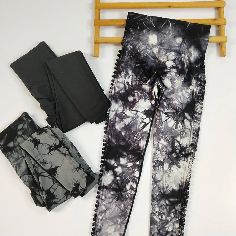 Women's High Waist Tie Dye Peach Butt Lifting Pants Sexy Cutout Breathable Stretchy Slim Fit for Workout Training