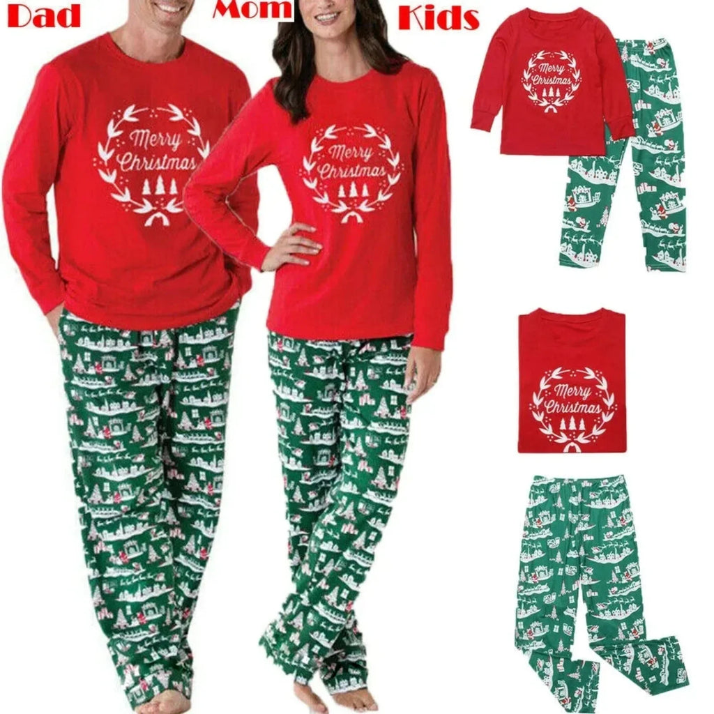 Mom Dad Kids Christmas Print Pajamas Set 2 Piece Pyjama Xmas Family Look Sleepwear Xmas Family Matching Outfits Pjs Loungewear