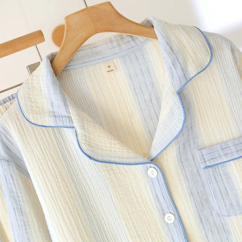 Cotton Sleepwear Striped Printed Home Clothes Long Sleeved Long Pants Spring and Summer New Style Casual Wear Pajamas Set