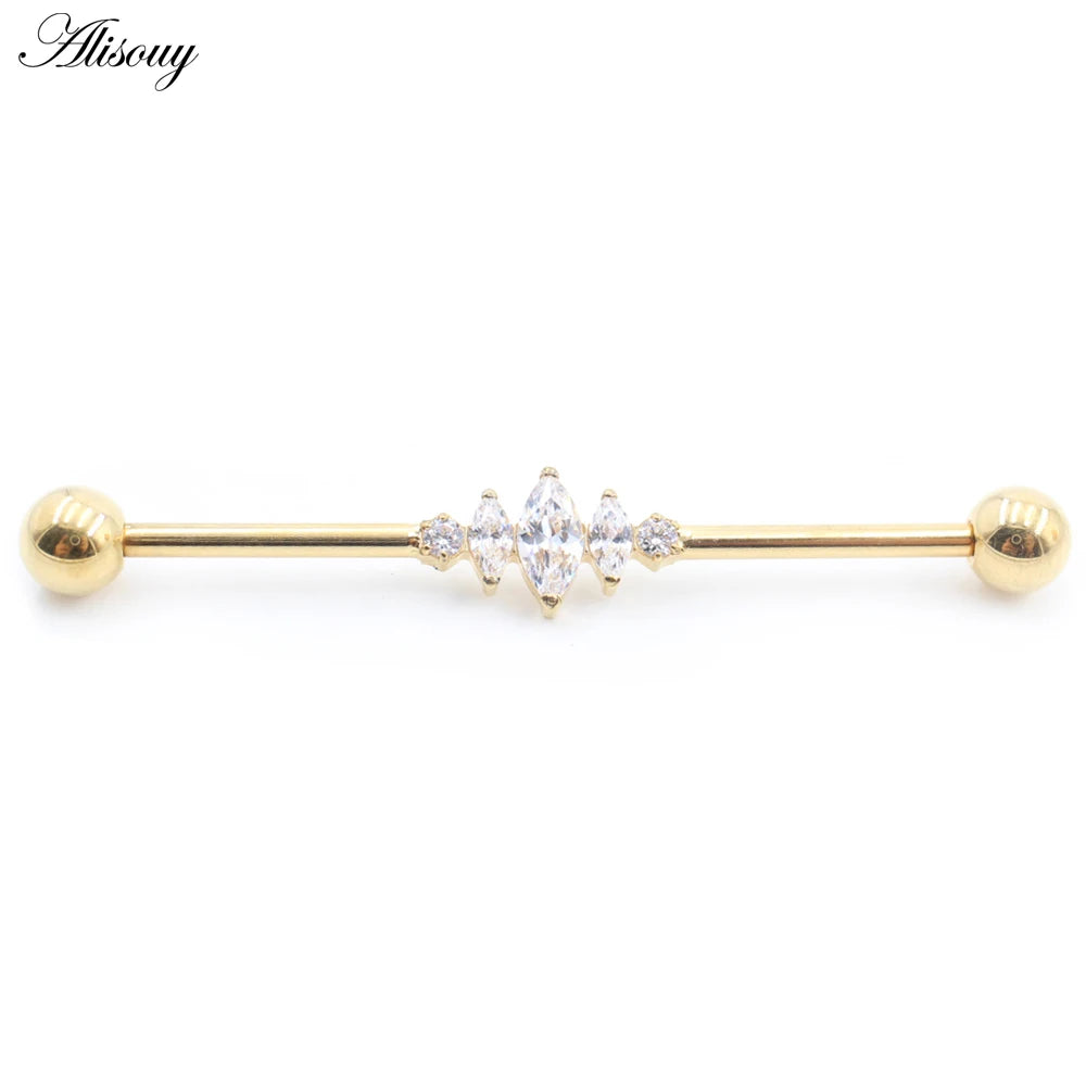 1PC Titanium Heart Triangle Water Drop Zircon Piercing Industrial Barbell Bar Scaffold Ear Cartilage Helix Earring Body Jewelry
