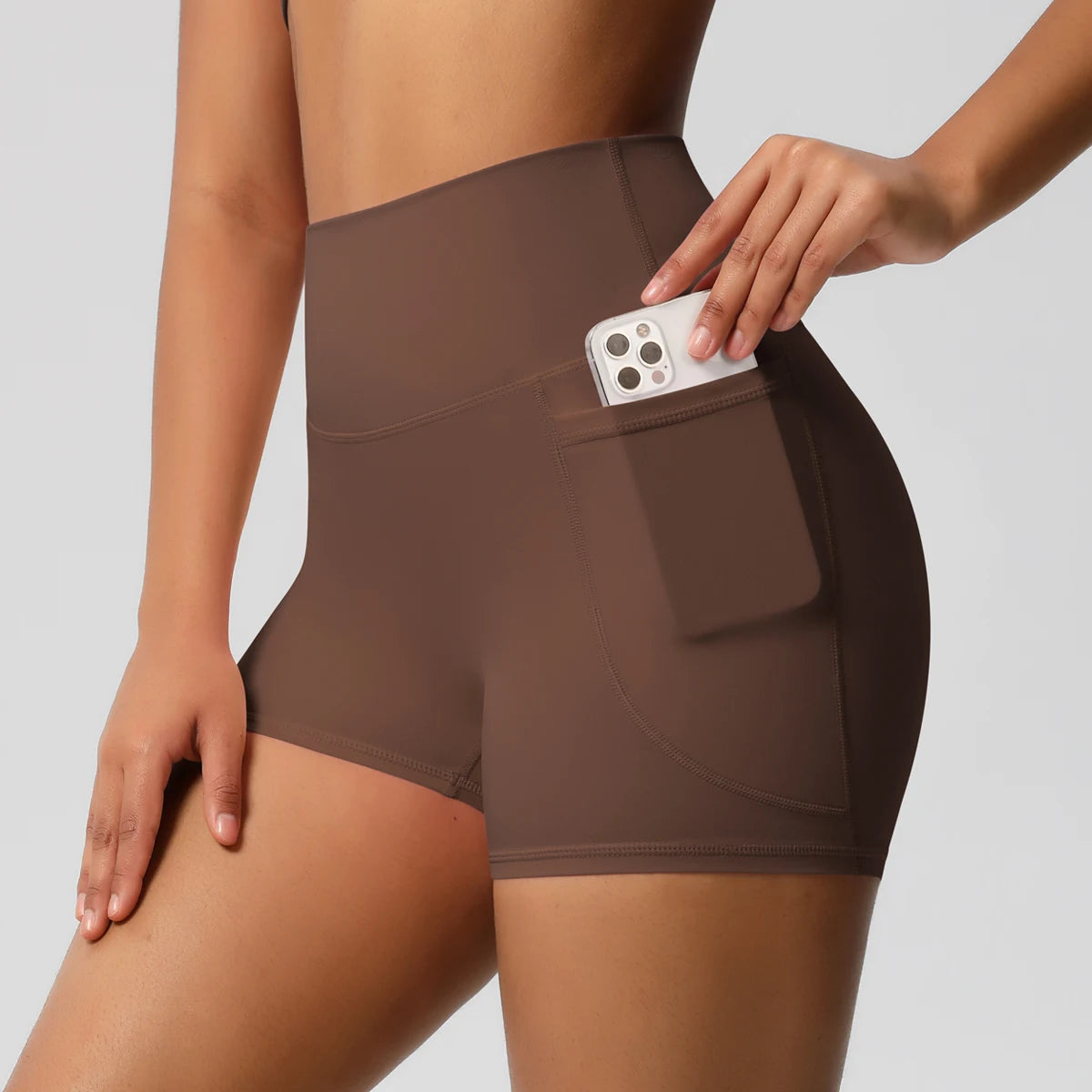 Solid Color Yoga Pants With Pockets Quick Drying High Waisted Gym Push Up Yoga Shorts for Woman Breathable Workout Fitness Short