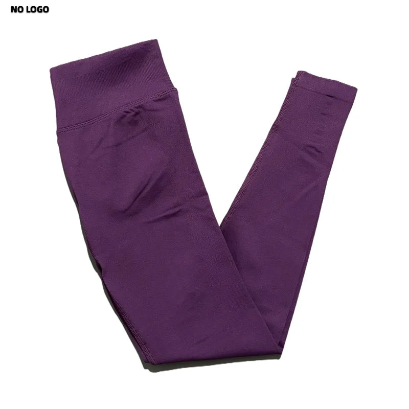 No Logo Woman Sports Leggings Seamless Yoga Long Pants Low Ribbed Band Fitness Sportswear Gym Exercise Tights Workout Leggings