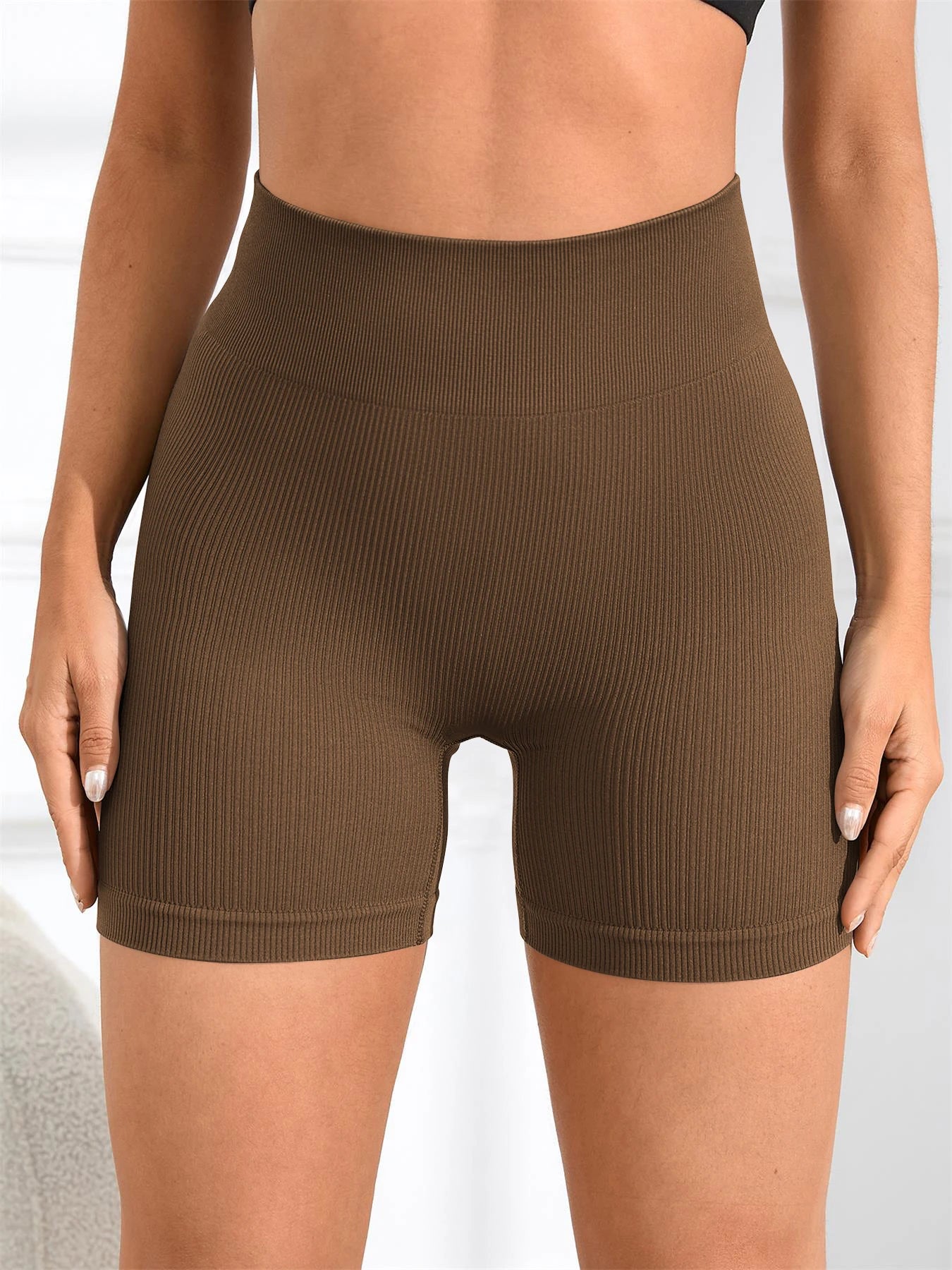 Women's Solid High Waist Sports Shorts, High Stretch Seamless Yoga Leggings, Ladies Sportswear for Indoor Outdoor Wear