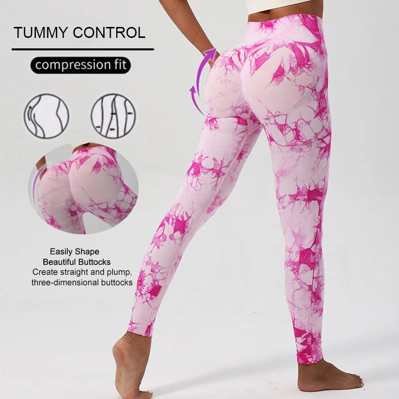 WAREBALL New Tie Dye Yoga Pants Gym Leggings Women Seamless High Waist Push Up Sport Tights Fitness Workout Leggins