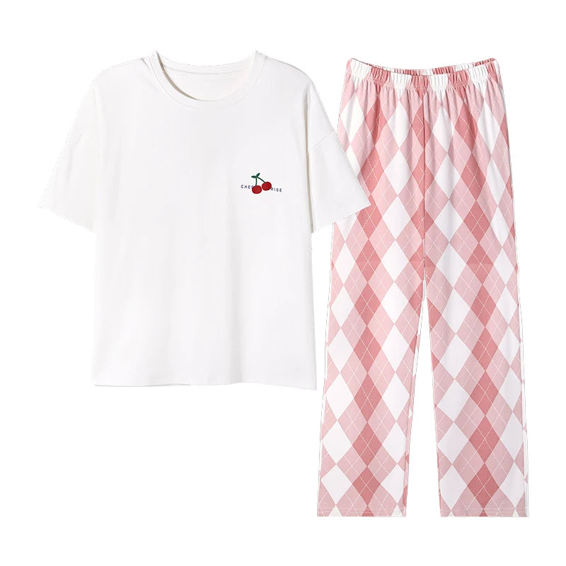 Newest 100% Cotton Women Pajamas Set Summer Short-sleeve Sleepwear Women's Simple Loose Home Wear Large Size 3XL