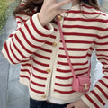 Chic Office Lady Korean Cardigan Women's Vest Elegant Stripe Casual Sweet Sleeveless Long Sleeve Sweater Vintage Basic Tank Top
