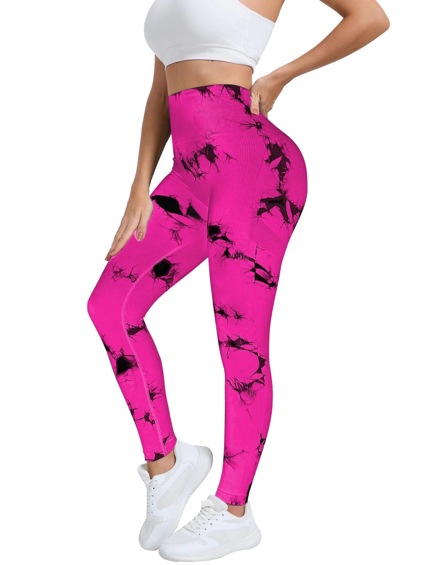New Women's Peach Tie-dye High-Waist Yoga Pants Abdominal Lifting Gluteal Fitness Seamless Sports Tight Long Fitness Leggings