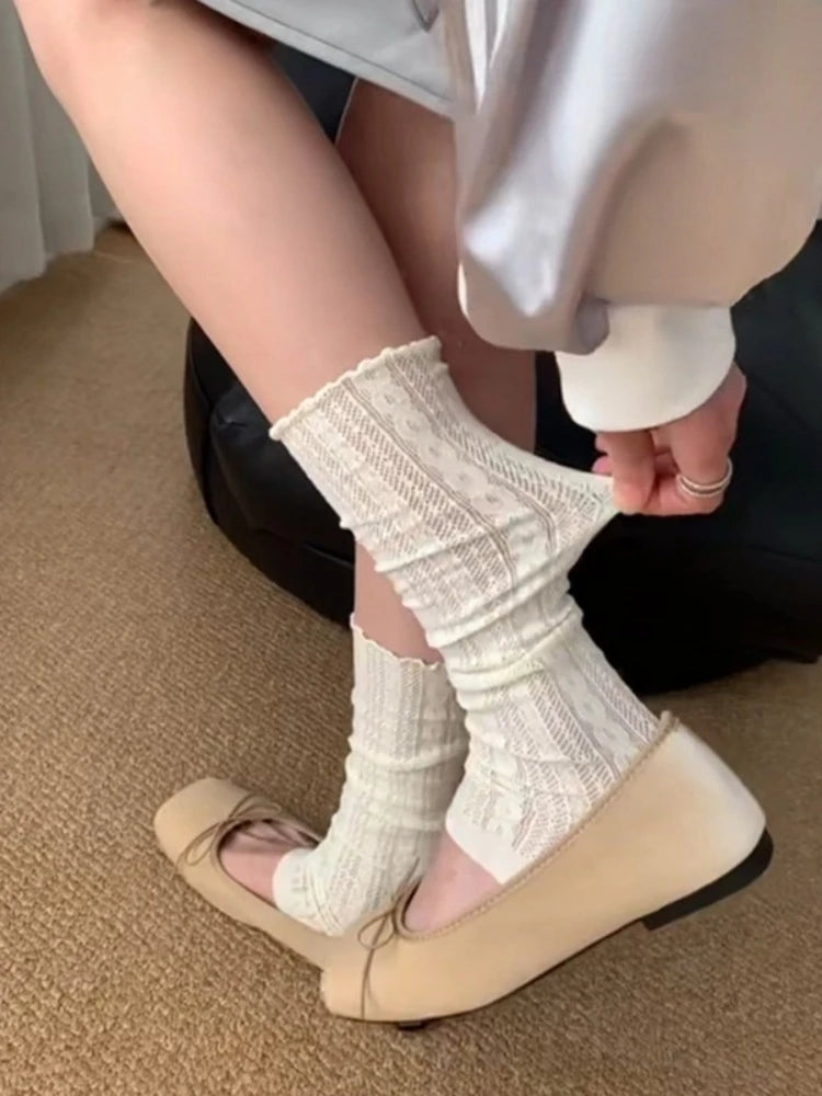 Ballet Stamped Foot Pile-up Leg Covers Women Summer Thin Twisted Mesh Breathable Ruffle Leg Warmers Paired with Knee-High Boots