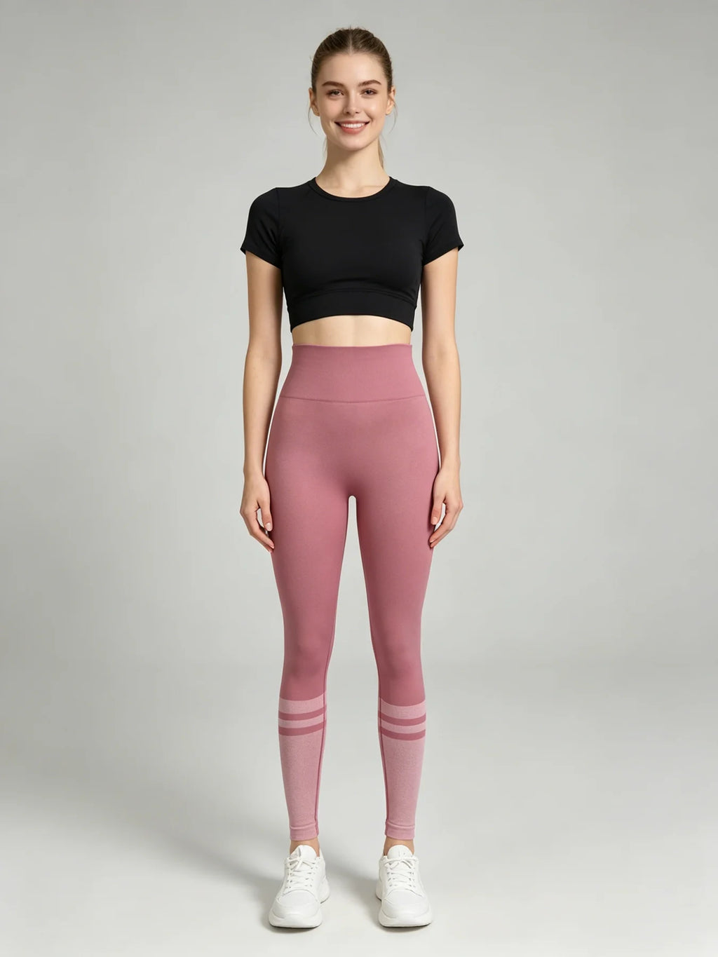 Women's High Waist Seamless Yoga Leggings Butt Lifting Striped Print Fitness Workout Pants
