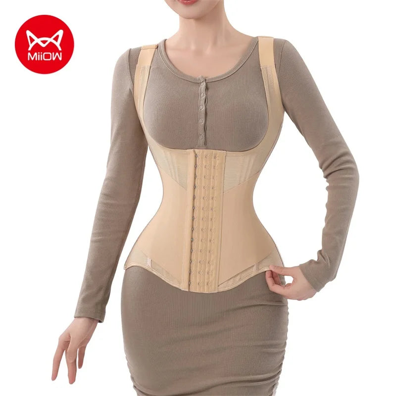 MiiOW U-shaped Waist Trainer Corset Women Shaper Waist Trainer Steel Bone Abdomen Beautiful Back Belt Women's Tank Top Shapewear
