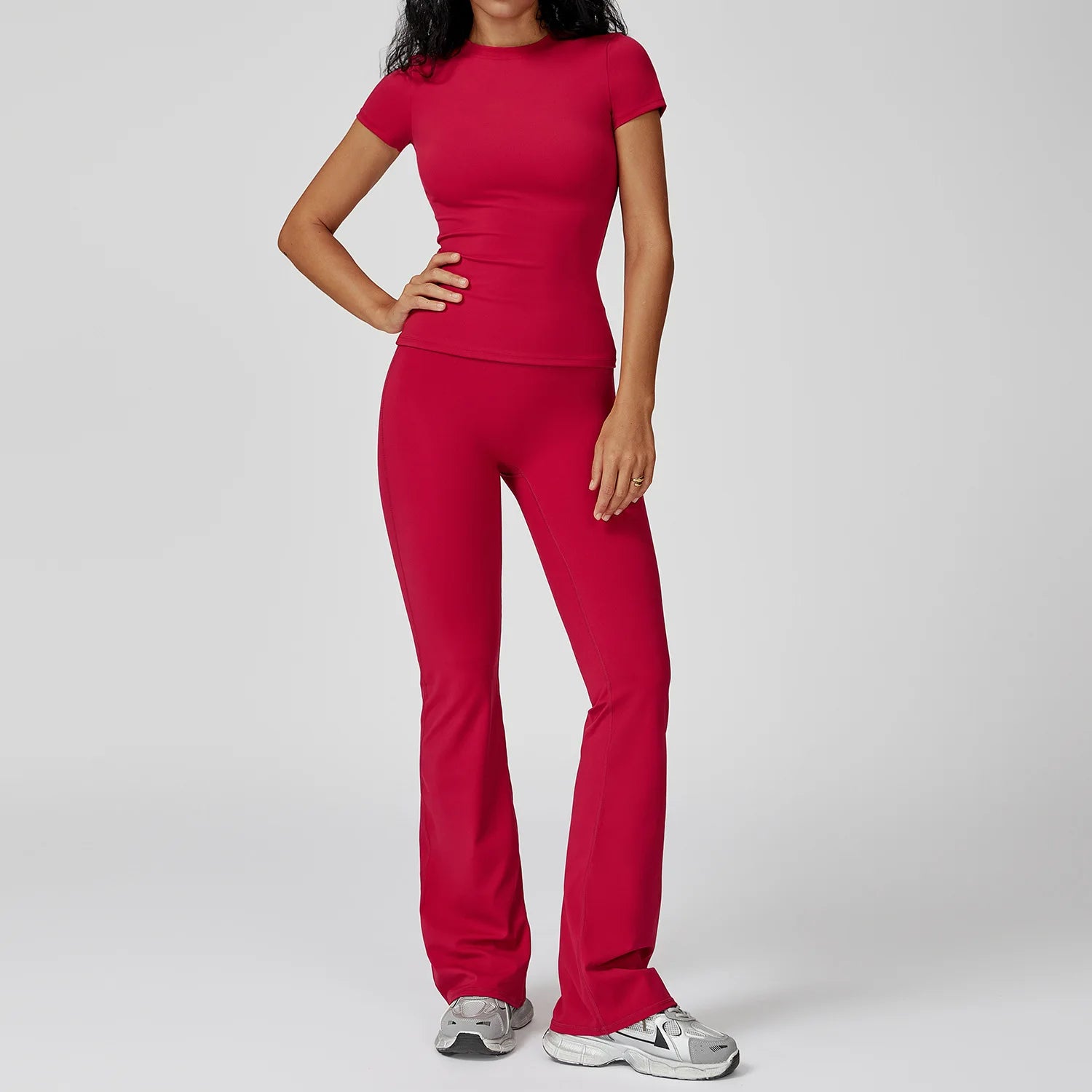 Women  Yoga Set 2PCS Workout Set Sportswear Gym Clothing Fitness Long Sleeve High Waist Leggings Cycling Shorts Sports Suits