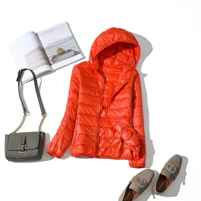 Women's Fashion Hooded Short Puffer Jackets 2025 New Spring Winter 90% White Duck Down Lightweight Packable female Warm Parka