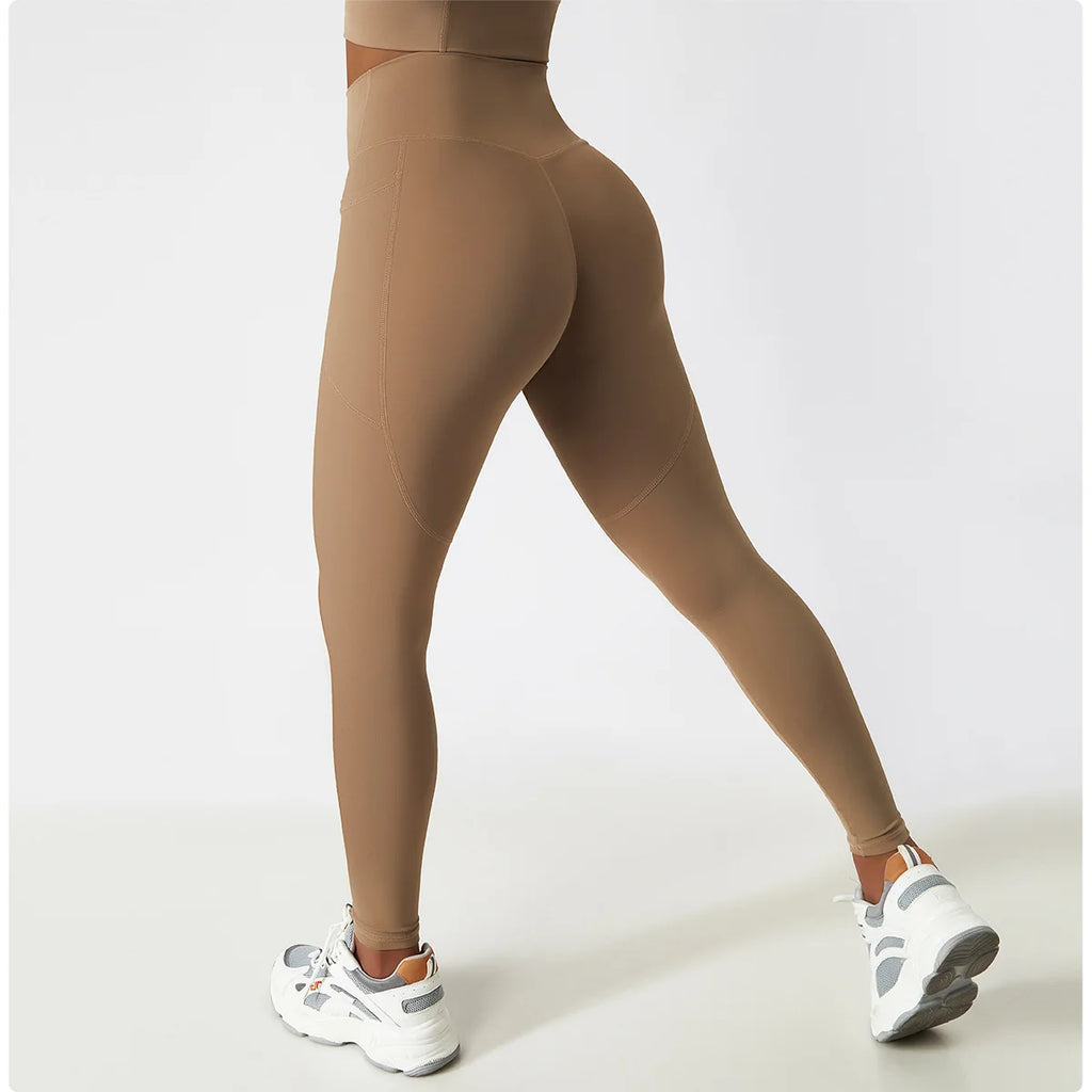 Women's Seamless Leggings Side Pockets Sports High Waist Hip Lifting Tummy Control GYM Tights Workout Fitness Elastic Yoga Pants
