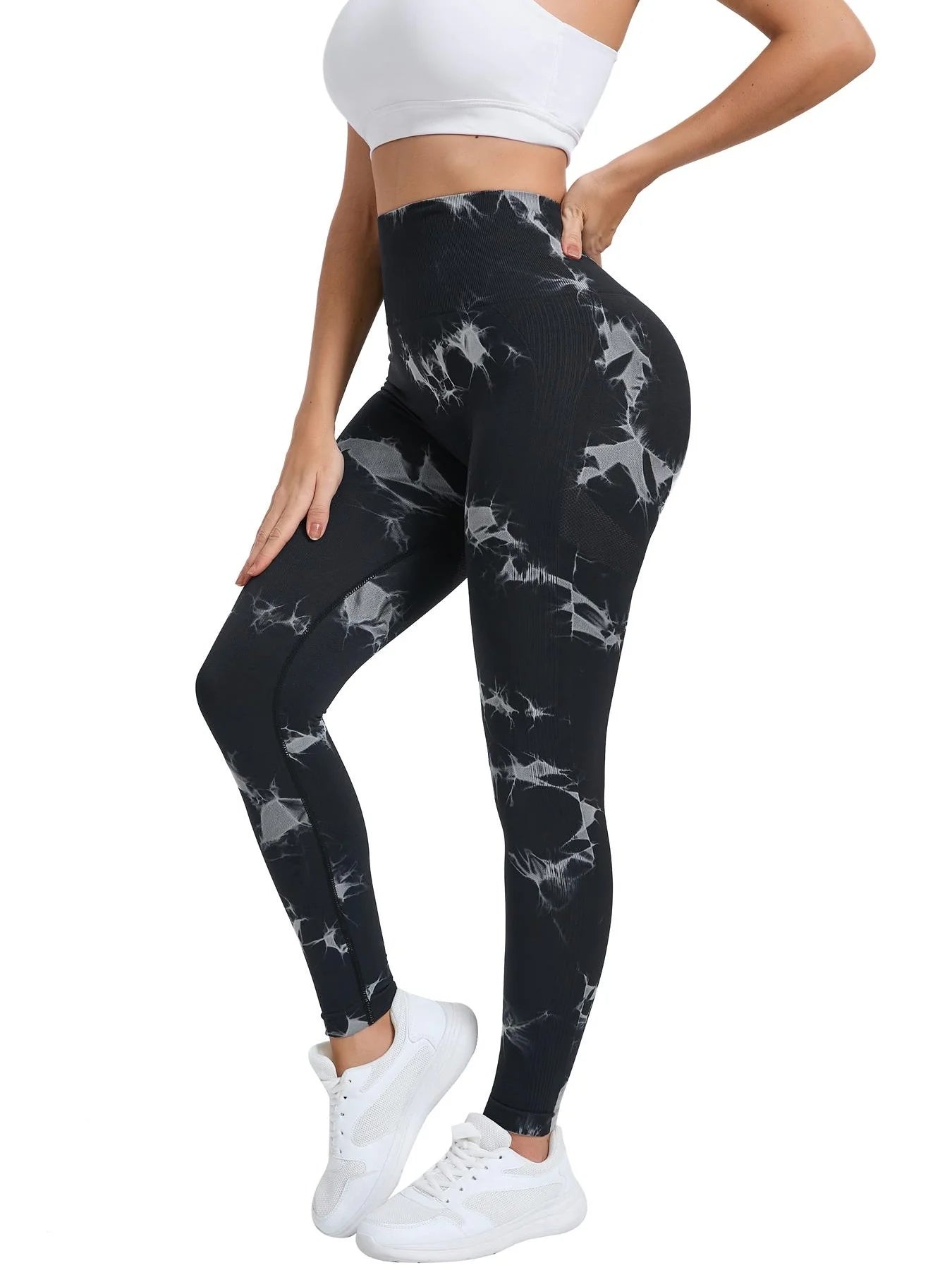 New Women's Peach Tie-dye High-Waist Yoga Pants Abdominal Lifting Gluteal Fitness Seamless Sports Tight Long Fitness Leggings