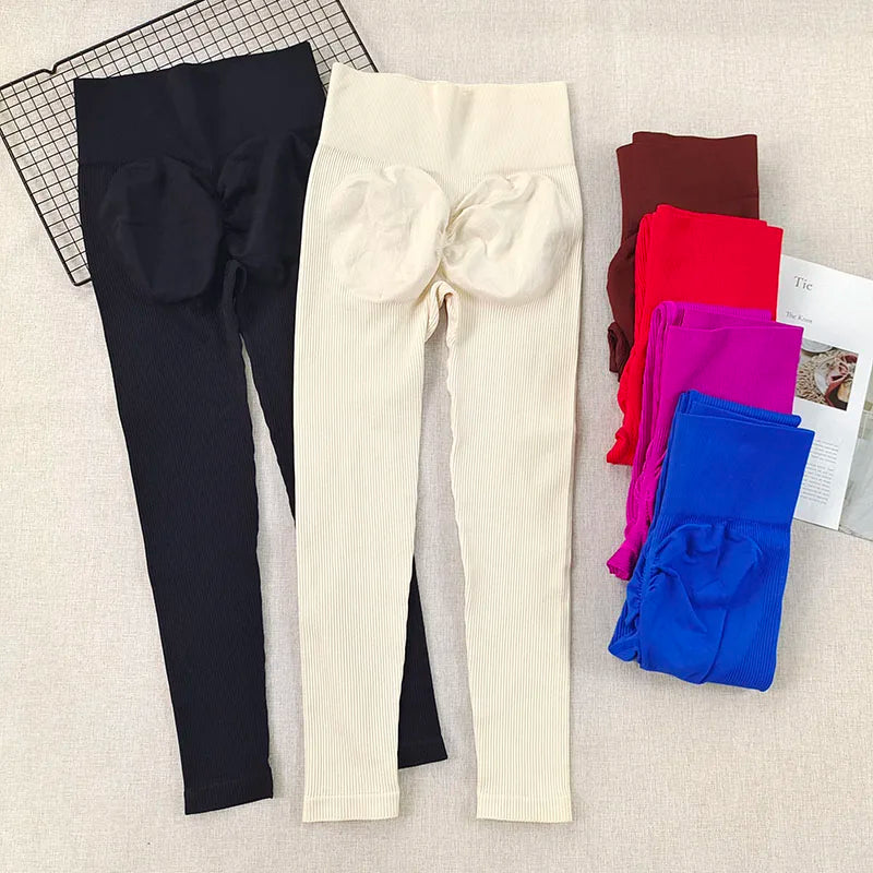 Women's Fall & Winter Ribbed Yoga Leggings, High Waist Thickened, Peach Butt Lifting & 4-Way Stretch Breathable Workout Pants