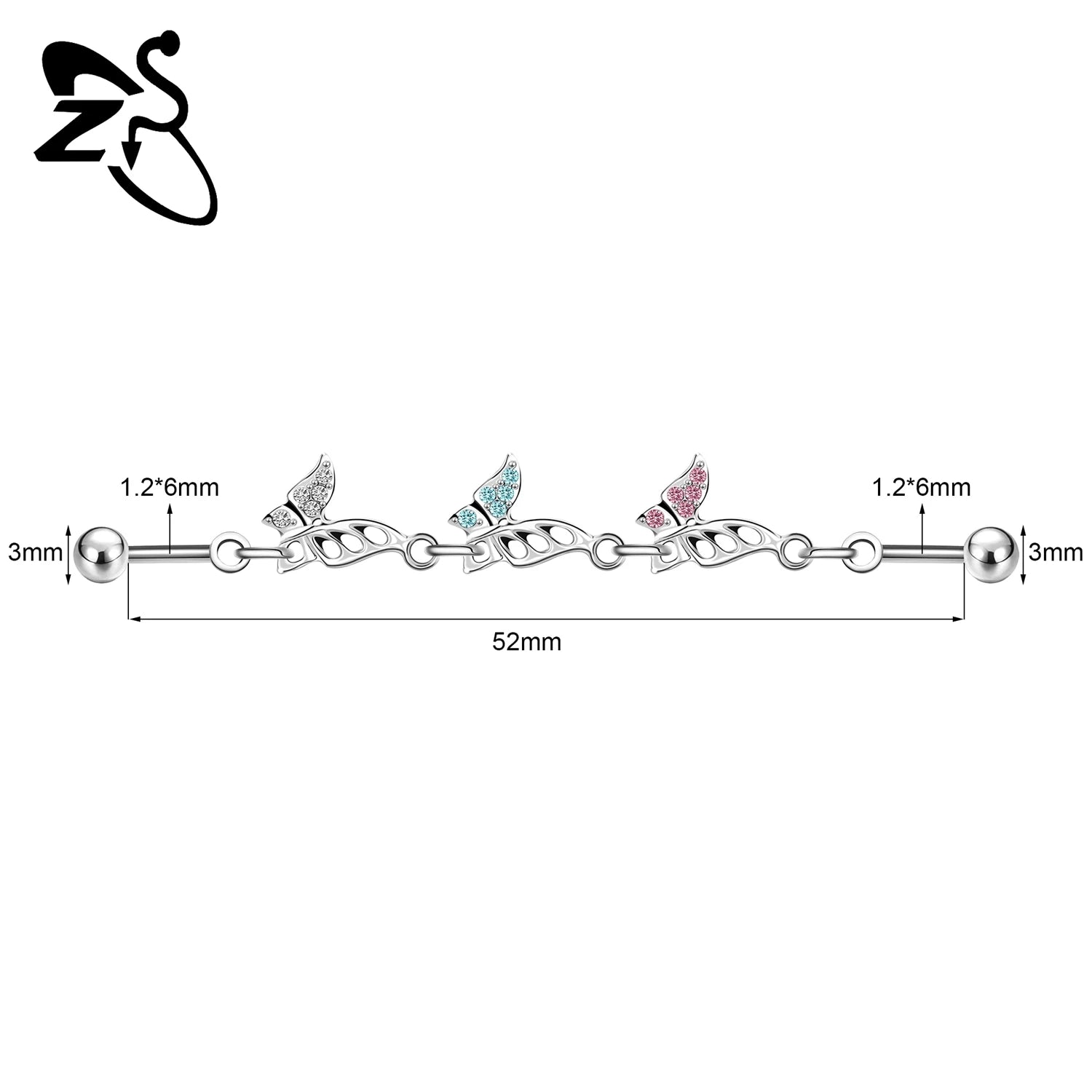 ZS 1 Piece 14/16G Stainless Steel Long Industrial Barbell Ring 22-52MM Butterfly Cat Cartilage Helix Earring Piercings Jewelry