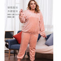 Plus Size 6XL 150kg Winter Warm Coral Fleece Pajamas Sets Long Sleeve Top and Pants Sleepwear Suit Home Women Female Sleepwear