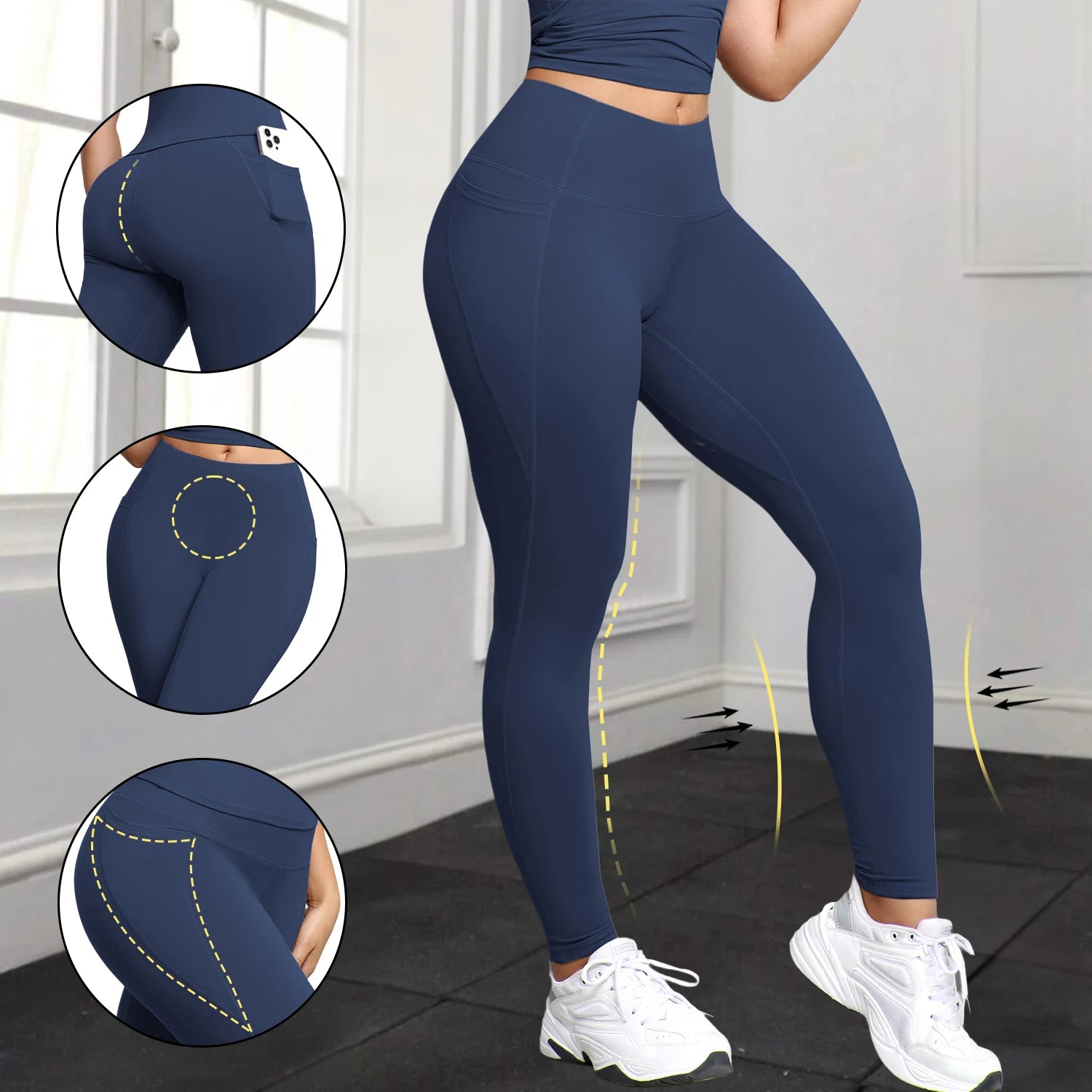 Leggings with Pockets for Women High Waist Tummy Control Workout Gym Yoga Pants Stretch Workout Running Fitness Casual Leggings