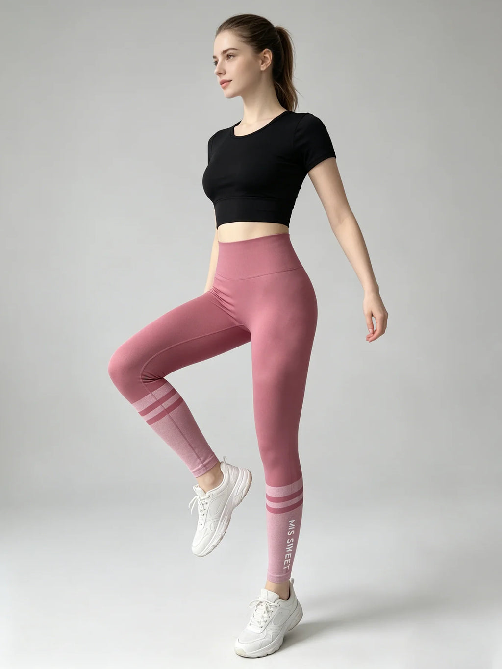 Women's High Waist Seamless Yoga Leggings Butt Lifting Striped Print Fitness Workout Pants
