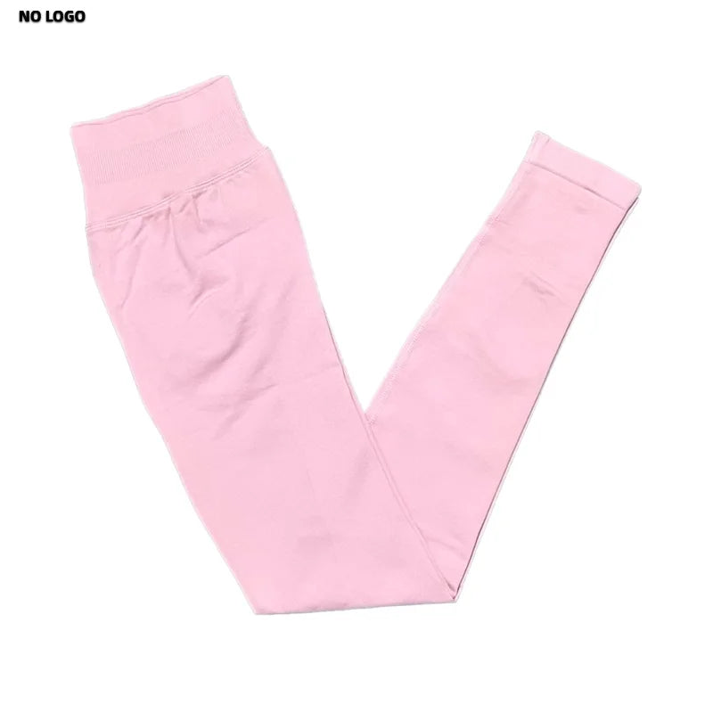 No Logo Woman Sports Leggings Seamless Yoga Long Pants Low Ribbed Band Fitness Sportswear Gym Exercise Tights Workout Leggings