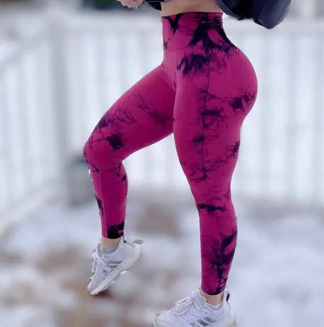 Women Tie Dye Leggings Gym Fitness Athletic Workout Elastic Leggins Butt Lifting Yoga Pants Tie-dye Sports Training Tights