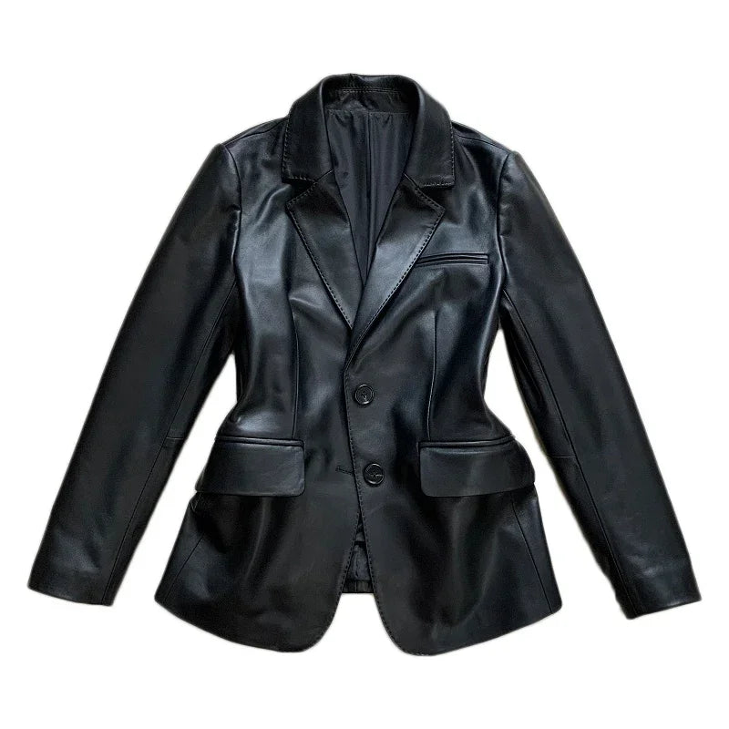 Real Sheepskin Jacket Women Spring Autumn Genuine Leather Jackets Slim Single-breasted Leather Coat Casual Jaqueta Feminina SGG