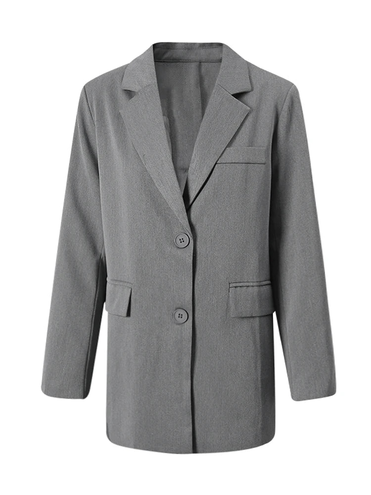[LANMREM] Tide Designer Back Button Blazer For Women Gray Notched Long Sleeve Fashion Female Coat 2025 Spring New Clothing