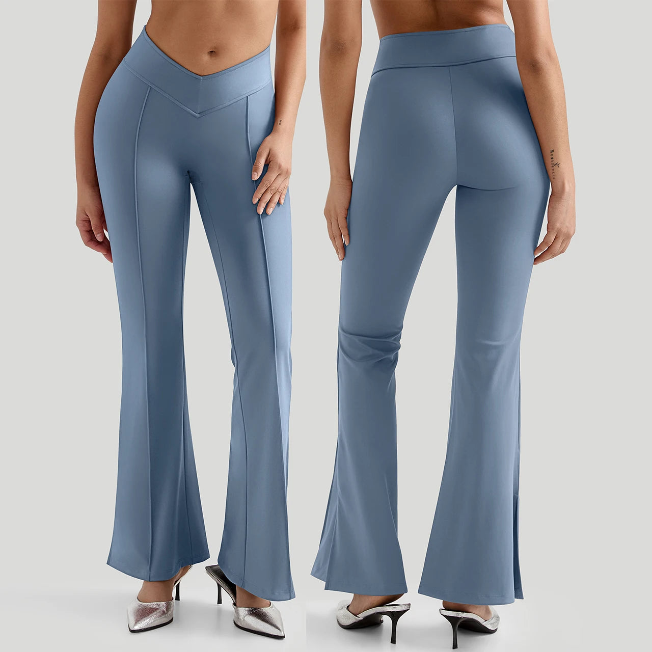 Women's V-Waist Flared Yoga Pants Slim-Fit Seamed Butt-Lifting Wide-Leg Trousers  Soft Comfortable Casual Flared  Sports Pants