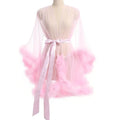 Women Solid Color Nightgown Mesh Ruffle Nightgown with Adjustable Waist Tie Sexy Plush Trim Sleepwear for Women Elegant Solid