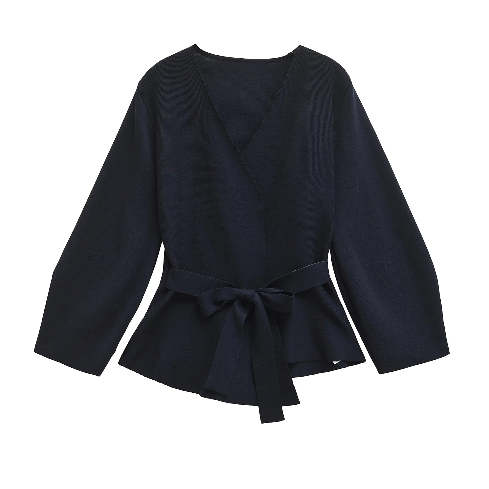 Spring Women Shoulder Pad Belt Knit Blazer Women Retro V-neck Long Sleeve Versatile Female Coat Women Clothes 9598/128