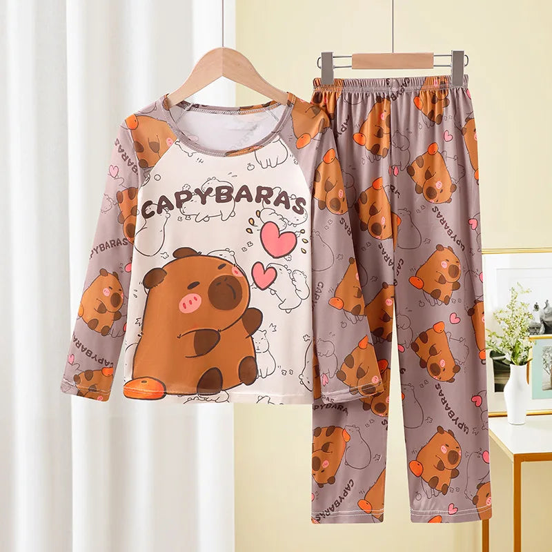 Girls Capybara Pajamas Set Full Sleeve Children Sleepwear Kids Pyjamas Suits for Teenager Boys Pijama Capibara Home Wear Clothes