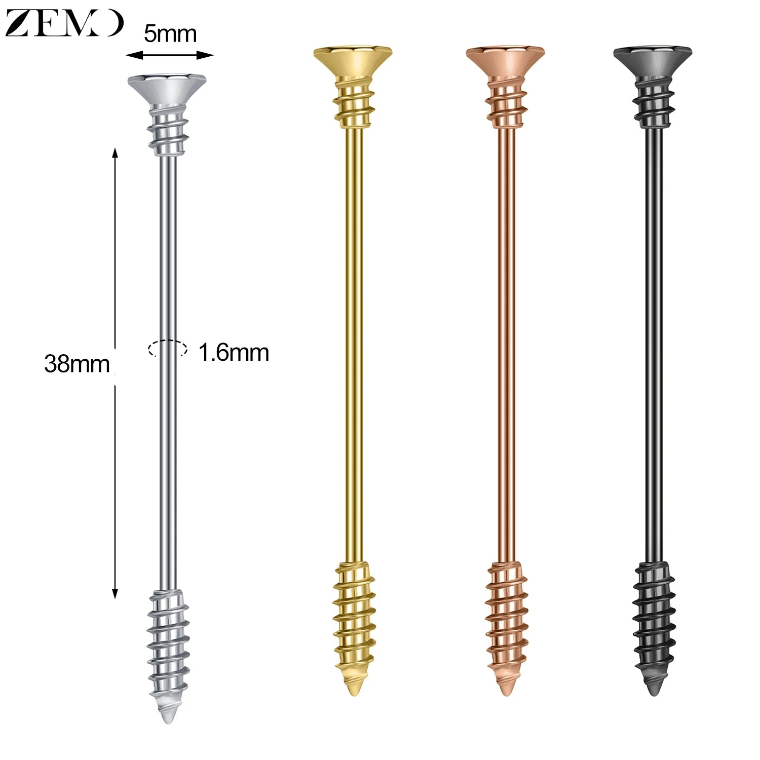 ZEMO 1 Piece 14G Stainless Steel Long Industrial Piercing Women Men 38MM Stud Earrings Barbell Taper Arrow Conch Helix Piercings