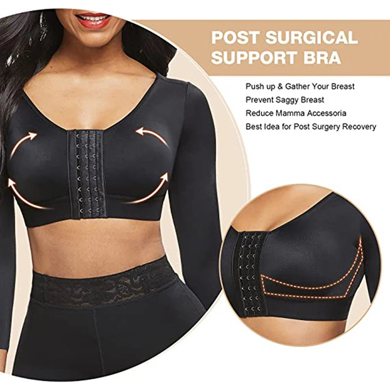 Aishang Arm Shaper for Women Post Surgery Push Up Bra Compression Sleeves Slimming Arm Front Closure Seamless Shapewear