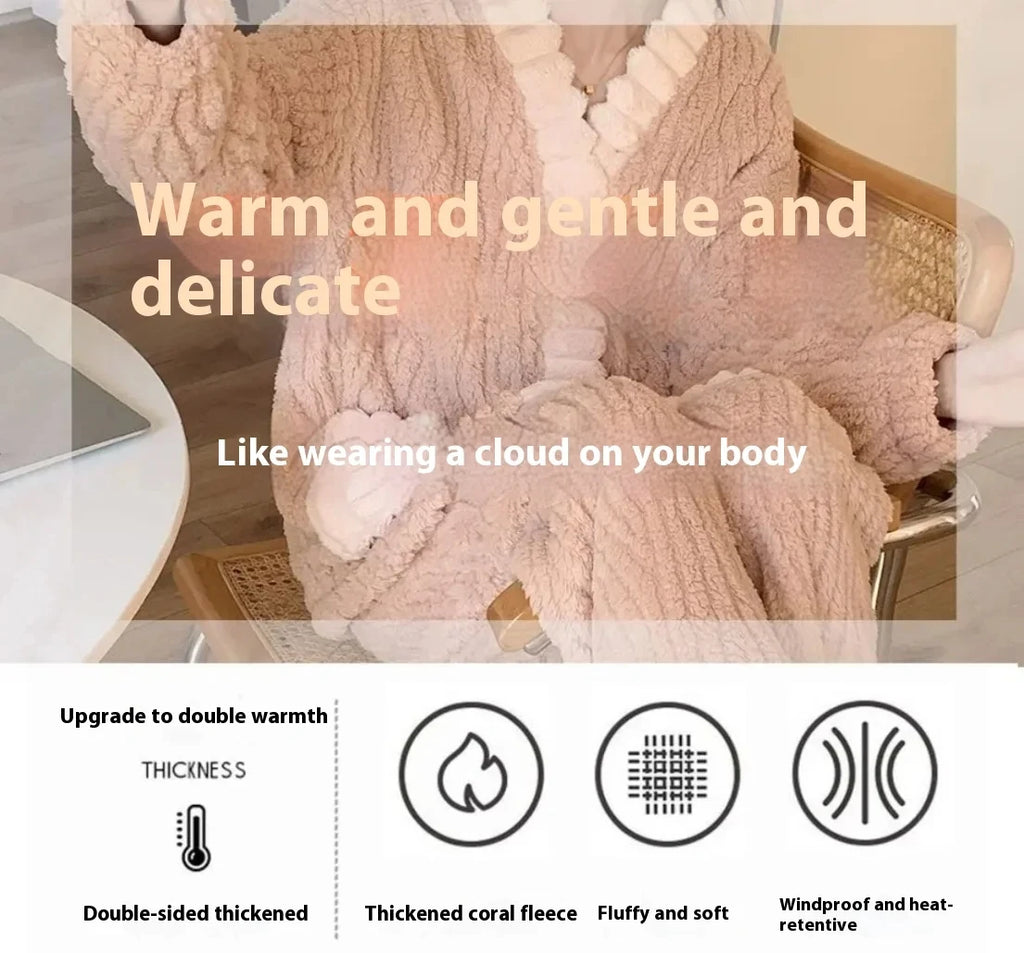 Épaissi chaud flanelle femmes vêtements de nuit vêtements de détente Cardigan costume hiver doux Kawaii doux  dames pyjamas Home